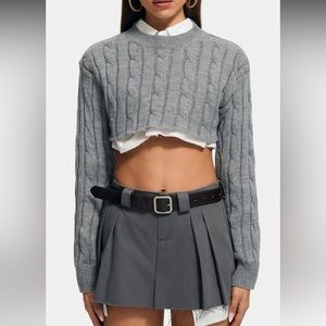 Solado Cable Knit Lettuce Trim Crop Sweater (shirt not included)